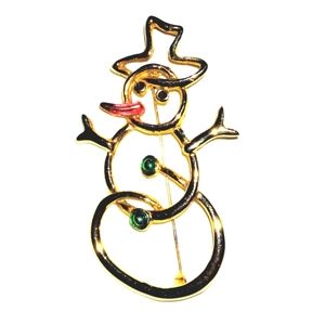 Vtg. Goldtone Snowman Pin